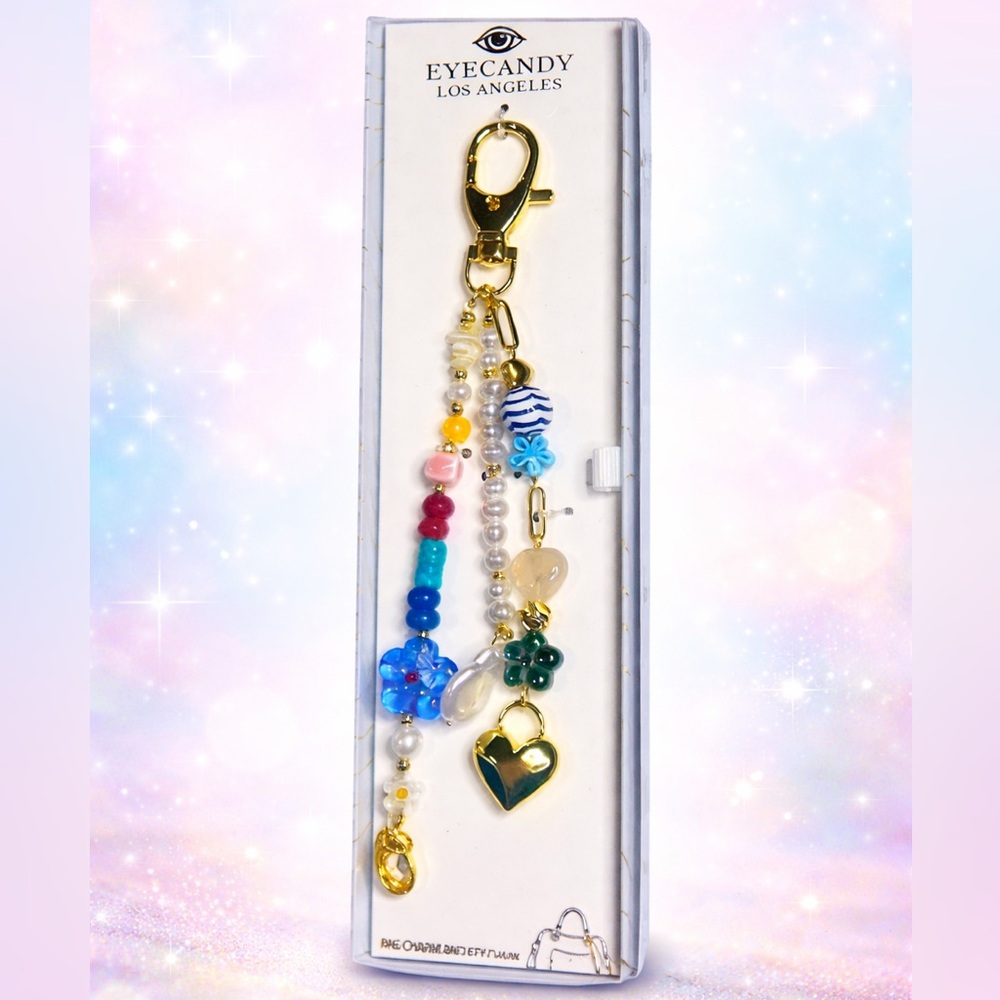 BAG CHARM- blue summer aesthetic EyeCandy Los Angeles Fish-flower-heart beaded